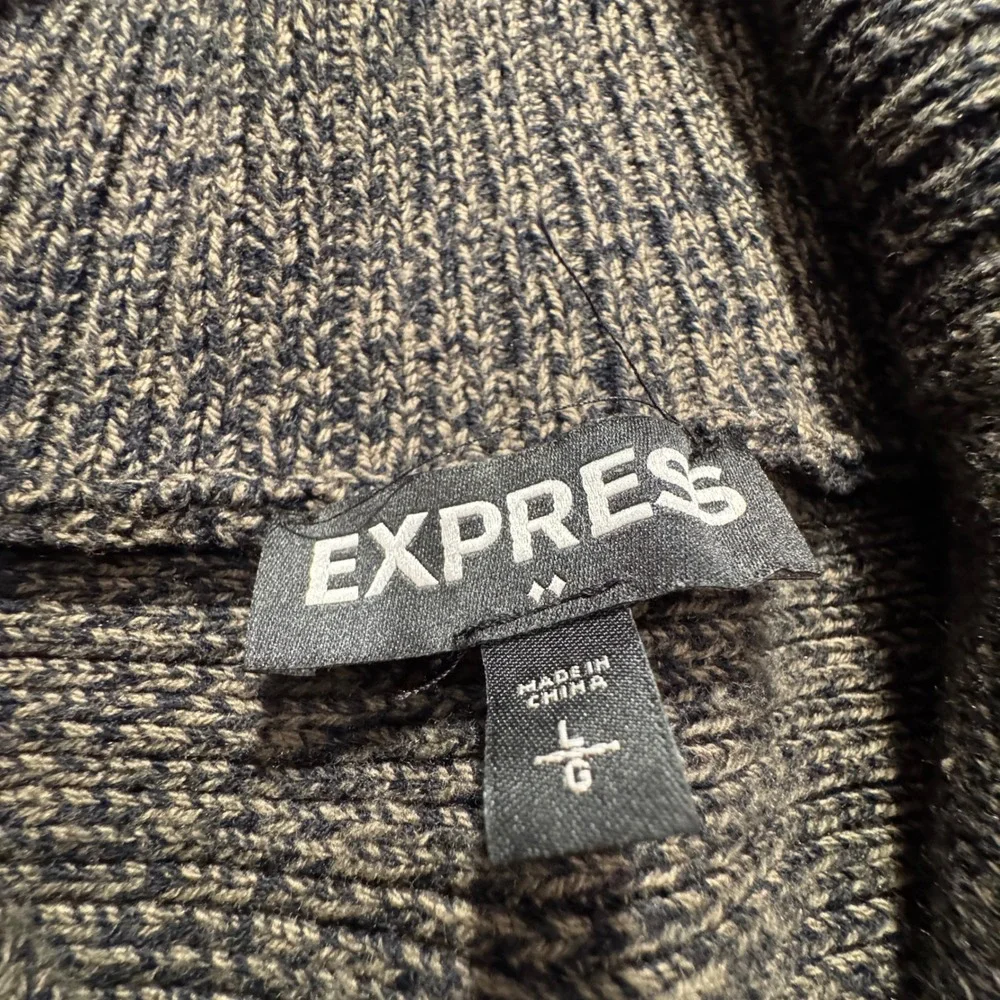 Express Cardigan Sweater Men Large Green Marl Cotton Blend Shawl Collar Heritage